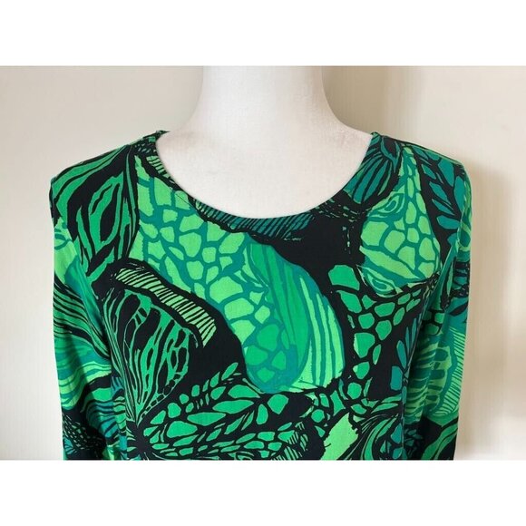CLARITY Top Blouse Size Small 3/4 Sleeves Tropical Green Floral Ruffle Trim - Picture 2 of 8